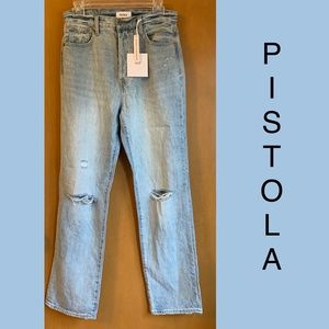 NEW Button-fly Jeans, Pistola Size 28 Denim Jeans, Light Blue Wash, Distressed